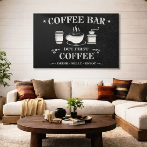 Coffee Bar Metal Sign, Oversized Rustic Kitchen Decor, Optional LED Backlight, Coffee Lover Gift