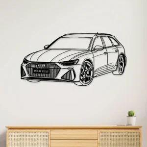 Black metal Custom Audi RS3 Avant silhouette wall art on a white background.