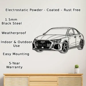 Custom Audi Rs3 Metal Art, Personalized Car Silhouette, Garage Wall Decor, Auto Enthusiast Gift