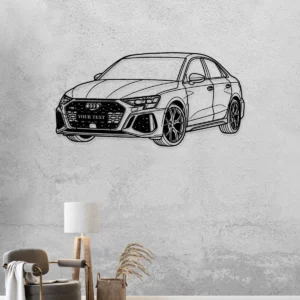Custom Audi RS3 Sedan Art, Personalized Grille Design, Optional LED Garage Sign, Luxury Driver Gift