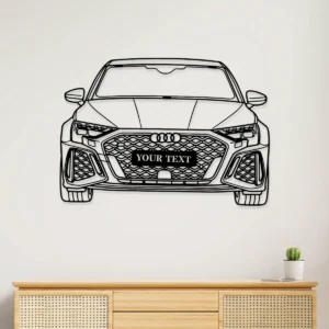 Black metal Audi RS3 front profile wall art with custom text option.