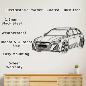 Custom Audi RS6 Avant Metal Art, Dynamic Car Silhouette, Optional LED Garage Decor, Automotive Fan Gift