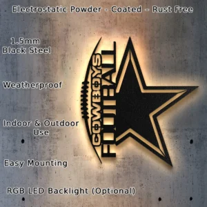 Dallas Cowboys Football Star Sign, Dynamic NFL Wall Art, LED Game Day Decor, Ultimate Fan Gift