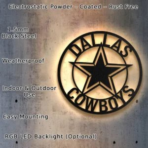Dallas Cowboys Metal Logo Art, Iconic NFL Emblem, Optional LED Backlight, Game Day Decor, Ultimate Fan Gift