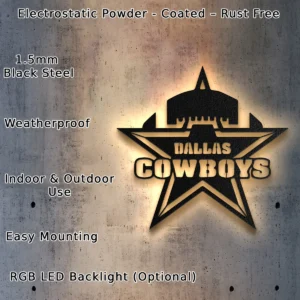 Dallas Cowboys Metal Logo, NFL Star Wall Art, Optional LED Backlight, Ultimate Fan Gift