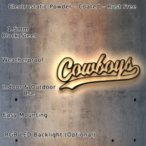 Dallas Cowboys Metal Script Logo, Elegant Wall Art, Optional LED Home Decor, NFL Fan Gift