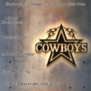 Dallas Cowboys Metal Star, Tribal Design Wall Art, Optional LED Game Day Decor, Football Fan Gift