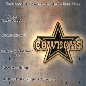 Dallas Cowboys Star Logo, Premium Metal Wall Decor, Optional LED Game Room Sign, Dedicated Fan Gift
