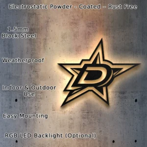 Dallas Stars Metal Wall Art, Official NHL Logo Sign, LED Man Cave Decor, Hockey Enthusiast Gift