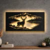 Oversized rustic metal wall art featuring a majestic deer by a mountain lake.