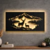 Oversized rustic deer family metal wall art with LED lighting.