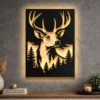 Large rustic deer head metal wall art with forest scene.