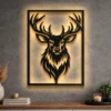 Large rustic deer head metal wall art with LED backlighting.