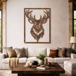 Deer Head Silhouette Metal Wall Art, Oversized Rustic Wildlife Decor, Optional RGB LED, Hunter Gift