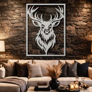 Deer Head Silhouette Metal Wall Art, Oversized Rustic Wildlife Decor, Optional RGB LED, Hunter Gift