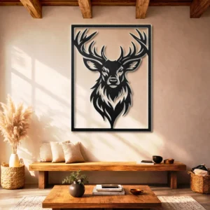 Deer Head Silhouette Metal Wall Art, Oversized Rustic Wildlife Decor, Optional RGB LED, Hunter Gift