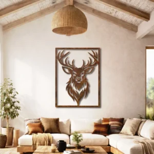 Deer Head Silhouette Metal Wall Art, Oversized Rustic Wildlife Decor, Optional RGB LED, Hunter Gift