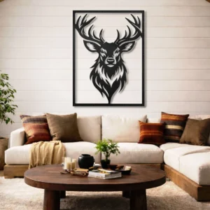 Deer Head Silhouette Metal Wall Art, Oversized Rustic Wildlife Decor, Optional RGB LED, Hunter Gift