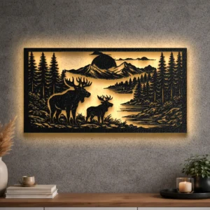 Oversized deer pair metal wall art with a rustic finish.