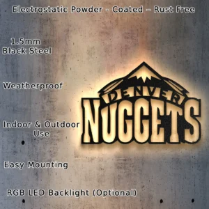 Denver Nuggets Metal Logo, Iconic NBA Wall Decor, Optional LED Backlight, Basketball Enthusiast Gift