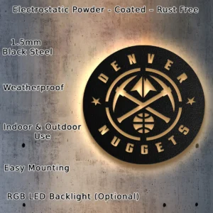 Denver Nuggets Metal Logo Sign, Premium NBA Wall Art, Optional LED Game Room Decor, Ultimate Basketball Gift