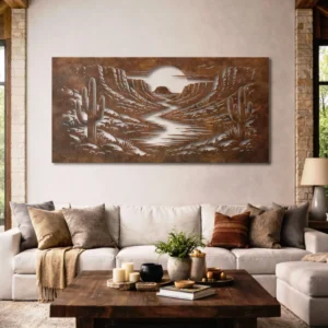 Desert Canyon Sunset Metal Wall Art, Oversized Rustic Southwest Decor, Optional RGB LED, Nature Lover Gift