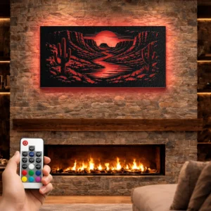 Desert Canyon Sunset Metal Wall Art, Oversized Rustic Southwest Decor, Optional RGB LED, Nature Lover Gift