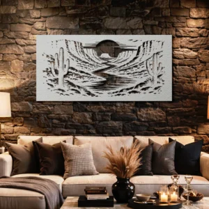 Desert Canyon Sunset Metal Wall Art, Oversized Rustic Southwest Decor, Optional RGB LED, Nature Lover Gift