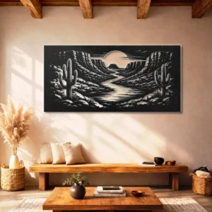 Desert Canyon Sunset Metal Wall Art, Oversized Rustic Southwest Decor, Optional RGB LED, Nature Lover Gift