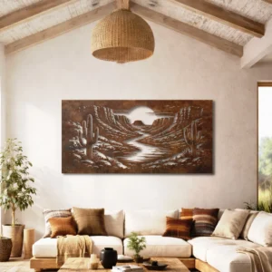 Desert Canyon Sunset Metal Wall Art, Oversized Rustic Southwest Decor, Optional RGB LED, Nature Lover Gift