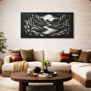 Desert Canyon Sunset Metal Wall Art, Oversized Rustic Southwest Decor, Optional RGB LED, Nature Lover Gift