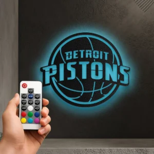 Detroit Pistons Metal Logo, Dynamic NBA Wall Art, Optional LED Backlight, Basketball Fan Gift