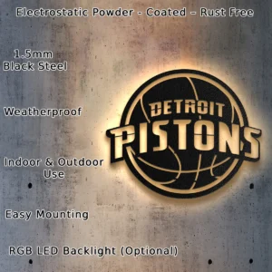 Detroit Pistons Metal Logo, Dynamic NBA Wall Art, Optional LED Backlight, Basketball Fan Gift