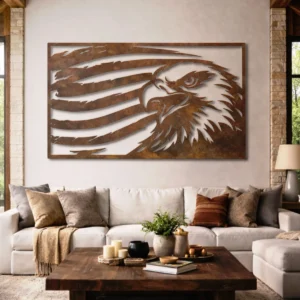 Distressed American Flag Eagle Metal Art, Oversized Rustic Patriotic Decor, Optional RGB LED, Military Gift