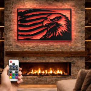 Distressed American Flag Eagle Metal Art, Oversized Rustic Patriotic Decor, Optional RGB LED, Military Gift
