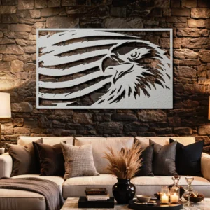 Distressed American Flag Eagle Metal Art, Oversized Rustic Patriotic Decor, Optional RGB LED, Military Gift