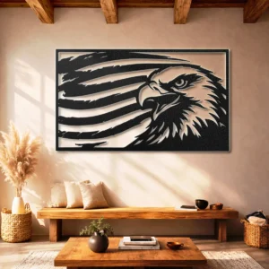 Distressed American Flag Eagle Metal Art, Oversized Rustic Patriotic Decor, Optional RGB LED, Military Gift
