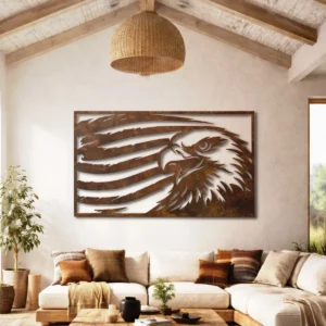 Distressed American Flag Eagle Metal Art, Oversized Rustic Patriotic Decor, Optional RGB LED, Military Gift
