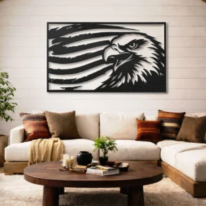 Distressed American Flag Eagle Metal Art, Oversized Rustic Patriotic Decor, Optional RGB LED, Military Gift