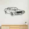 Black metal outline of Dodge Challenger 1970 RT on a white wall.