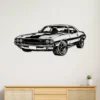 Black metal wall art of a 1970 Dodge Challenger RT.