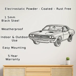 Dodge Challenger 1971 Metal Wall Art, Legendary Muscle Car Silhouette, Retro Garage Sign, Car Guy Gift