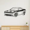 Black metal outline of a Dodge Challenger Hellcat wall art.