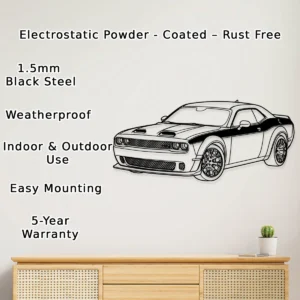 Dodge Challenger Hellcat Metal Art, Aggressive Muscle Car Decor, Modern Garage Sign, Performance Car Gift