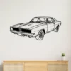 Black metal outline art of a 1969 Dodge Charger