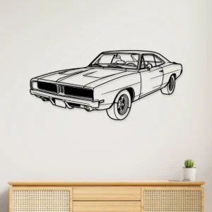 Black metal outline art of a 1969 Dodge Charger