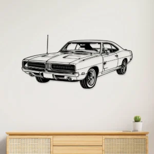 Black metal silhouette of a 1969 Dodge Charger wall art.