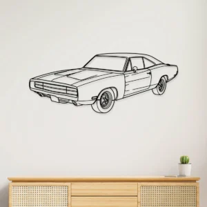 Black metal Dodge Charger 1970 silhouette wall art