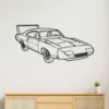 Black metal outline of a 1969 Dodge Charger Daytona on a white wall.