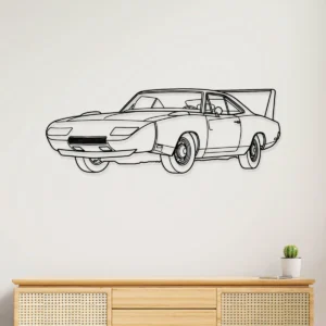 Black metal outline of 1969 Dodge Charger Daytona wall art.